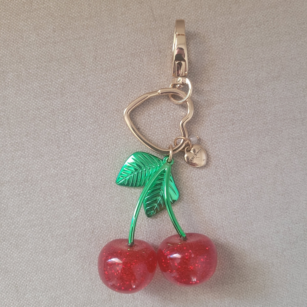 Gold-Tone Cherry Keychain Bag Charm - Green & Red